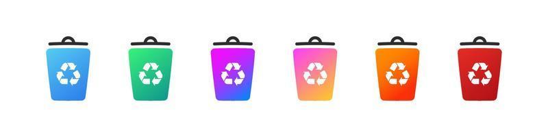 ícones de lixeira. ícones de latas de lixo para diferentes tipos de resíduos. ilustração vetorial vetor