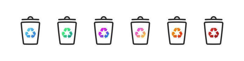 conjunto de lixeiras. ícones de latas de lixo para diferentes tipos de resíduos. ilustração vetorial