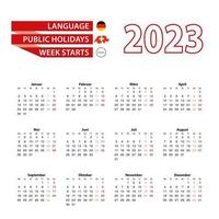 calendário 2023 no idioma alemão com feriados no país da suíça no ano de 2023. vetor