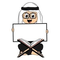 ilustração de desenho animado de criança muçulmana feliz vetor