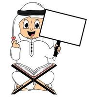 ilustração de desenho animado de criança muçulmana feliz vetor