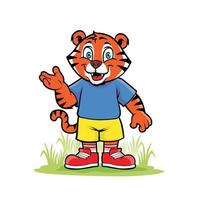 desenho animado feliz pequeno tigre vetor
