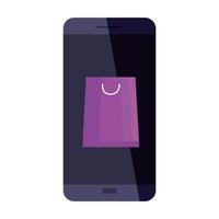 sacola de compras em desenho vetorial de smartphone vetor