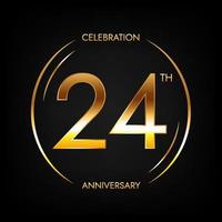 24º aniversário. banner de comemoração de aniversário de vinte e quatro anos na cor dourada brilhante. logotipo circular com design numérico elegante. vetor