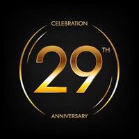 29º aniversário. banner de celebração de aniversário de vinte e nove anos na cor dourada brilhante. logotipo circular com design numérico elegante. vetor