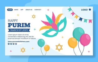 feliz dia de purim mídia social landing page ilustração plana de modelos desenhados à mão vetor