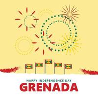 dia da independência de granada com bandeira nacional e fogos de artifício. modelo de postagem de mídia social de feriado do país do caribe. vetor