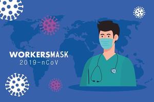 paramédico usando máscara médica contra ncov 2019 vetor