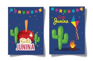 conjunto de cartas festa junina, festival junino brasileiro com decoração vetor