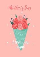 feliz Dia das Mães. lindo lindo cartão com um buquê de flores rosa. ilustração vetorial festiva moderna para a celebração do dia das mães. vetor