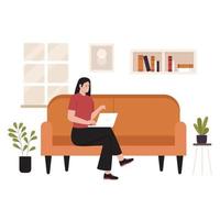 design plano de freelancers trabalham em casa. ilustração para site, página de destino, aplicativo móvel, pôster e banner. ilustração vetorial plana na moda vetor