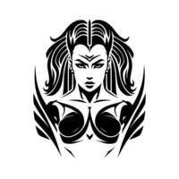 retrato de mulher forte ornamental. ilustração vetorial simples para logotipo, emblema, tatuagem, bordado, corte a laser, sublimação. vetor