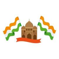 mesquita da índia, famoso monumento da índia com bandeiras da índia e fita vetor