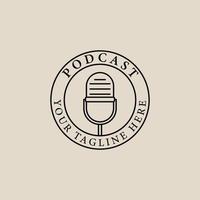 logotipo de arte de linha de microfone antigo de podcast, ícone e símbolo, com design de ilustração vetorial de emblema vetor