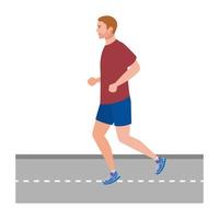 homem correndo na rodovia, homem em roupas esportivas, correndo, atleta masculino em fundo branco vetor