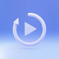 Botão de reprodução de vídeo 3D como ícone de replay simples isolado em fundo azul. ilustração vetorial. vetor
