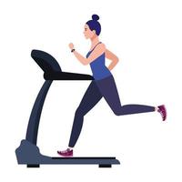 esporte, mulher correndo na esteira, praticante de esporte na máquina elétrica de treinamento em fundo branco vetor