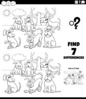 tarefa de diferenças com a página do livro para colorir de cães de desenho animado vetor