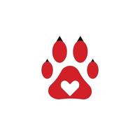 símbolo de amor animal, impressão de pata de estimação com coração desenhado à mão vetor
