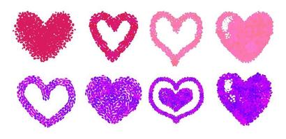 conjunto de corações coloridos desenhados à mão. coleção de corações vetoriais vetor