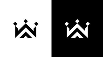 logotipo de vetor coroa rei w modelos de design de ilustração de ícone preto e branco monograma