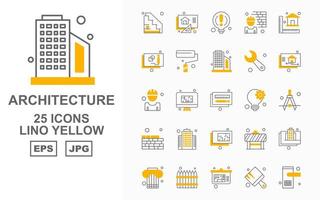 Pacote de ícones de 25 lino amarelo de arquitetura premium vetor