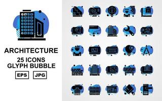 Pacote de ícones de 25 bolhas de glifo de arquitetura premium vetor