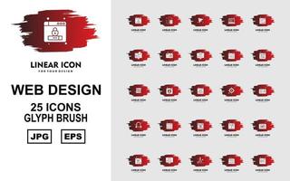 Pacote de ícones de pincel glifo com 25 designs e desenvolvimento de web premium vetor