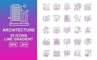 Pacote de ícones de gradiente de 25 linhas de arquitetura premium vetor