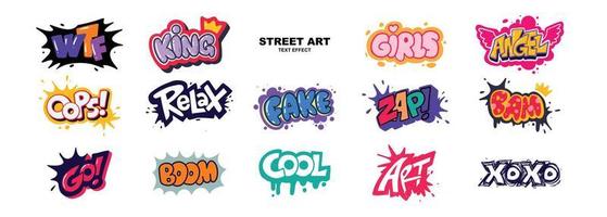 conjunto de adesivos de arte de rua em vários estilos modernos e coloridos vetor