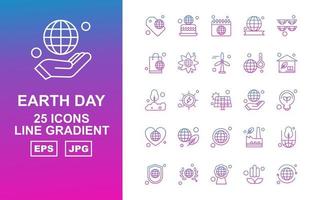 Pacote de ícones de gradiente de linha 25 premium do Dia da Terra vetor