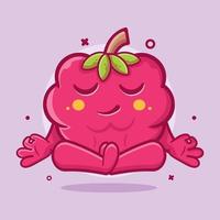 mascote de personagem de fruta framboesa calma com pose de meditação de ioga desenho isolado em design de estilo simples vetor