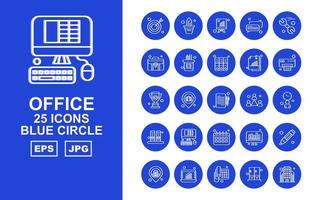 Pacote de ícones de 25 círculos azuis premium office ii vetor