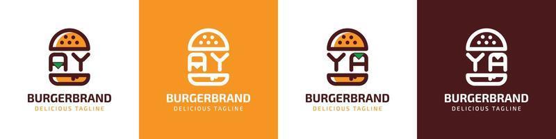 letras ay e ya burger logo, adequado para qualquer negócio relacionado a hambúrguer com ay ou ya iniciais. vetor