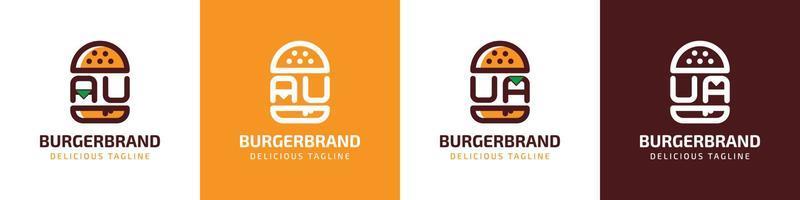 letras au e u burger logo, adequado para qualquer negócio relacionado a hambúrguer com au ou u iniciais. vetor