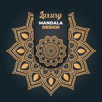 design de mandala ornamental e de casamento de luxo e fundo islâmico na cor dourada vetor