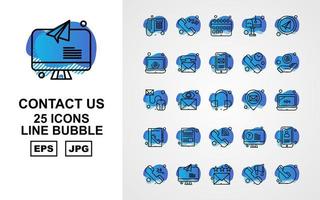 Pacote de ícones de bolha de 25 linhas premium entre em contato conosco vetor
