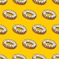 fundo vector amarelo sem costura com deliciosos donuts com fudge branco