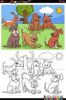 desenho animado cão engraçado grupo livro para colorir vetor