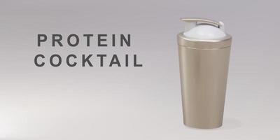 Shaker de ouro de esportes 3D isolado para fundo cinza. shaker para shakes de água e proteína. ilustração vetorial. vetor