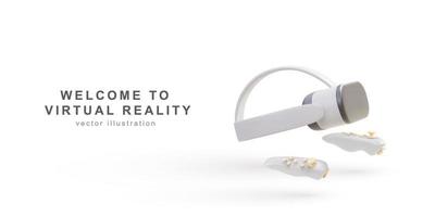 Óculos de realidade virtual realista 3D e controlador de jogos. dispositivos tecnológicos modernos. elemento do jogo. ilustração vetorial. vetor
