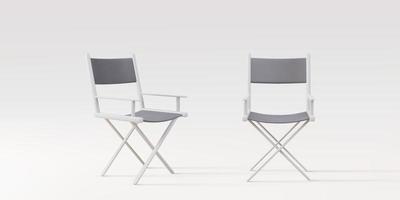 Cadeira realista de dois produtores 3d, cadeira de diretor, sobre um fundo cinza. ilustração vetorial. vetor