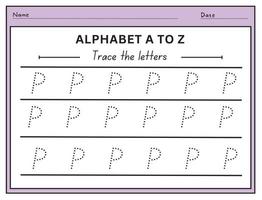 trace a letra p maiúscula. planilha pré-escolar prática de rastreamento de alfabeto para crianças aprendendo inglês. página de atividades para pré-k, jardim de infância. ilustração vetorial