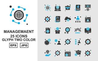 Pacote de ícones de duas cores com 25 glifos de gerenciamento premium vetor