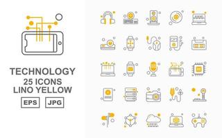 Pacote de ícones de 25 lino amarelo com tecnologia premium vetor