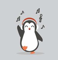 pinguim ouvindo música com fones de ouvido vetor