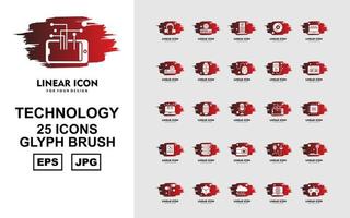 Pacote de 25 ícones de pincel de glifo de tecnologia premium vetor