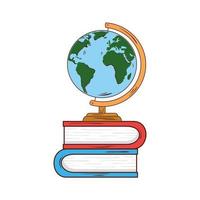símbolo da escola, planeta Terra em uma pilha de livros de literatura vetor