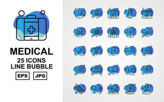 Pacote de ícones de bolhas com 25 linhas médicas premium vetor