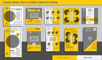 histórias de mídia social de comida e culinária e pacote de postagens de feed vetor
